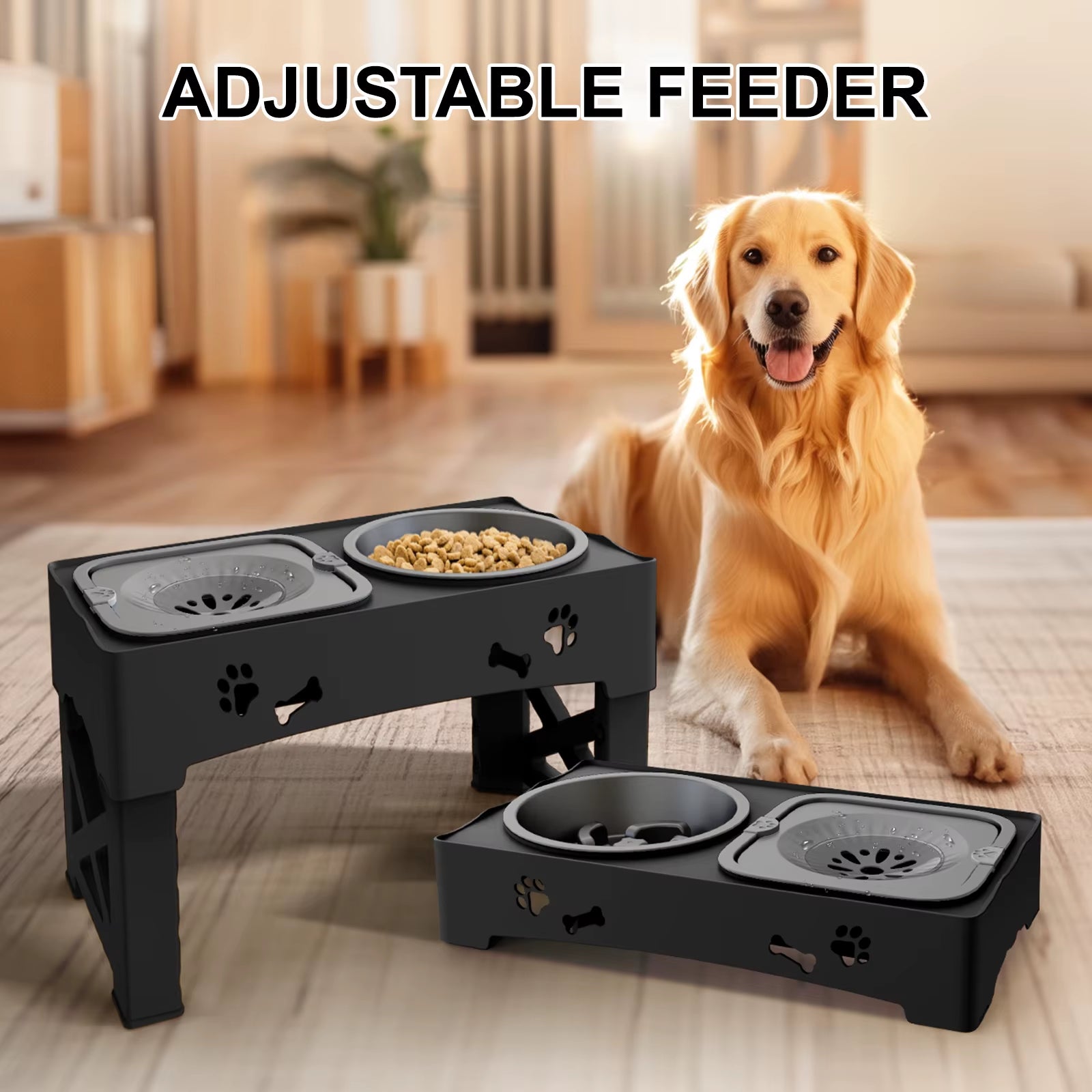 Grow-With-Me Feeder: Foldable, Adjustable, & Slow-Feed Bowls for Happy, Healthy Pets! 🐶🐱